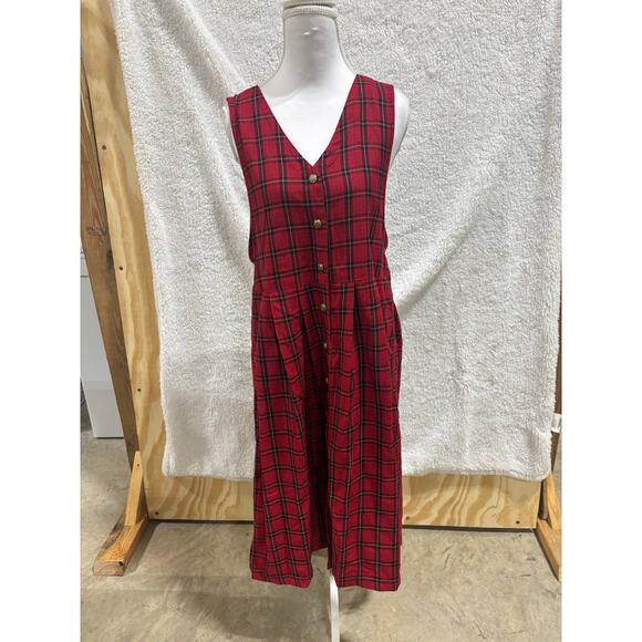 Vtg Blair Red Tartan Plaid  Jumper Dress Women’s Med Cottagecore 90s Holiday - Picture 2 of 8